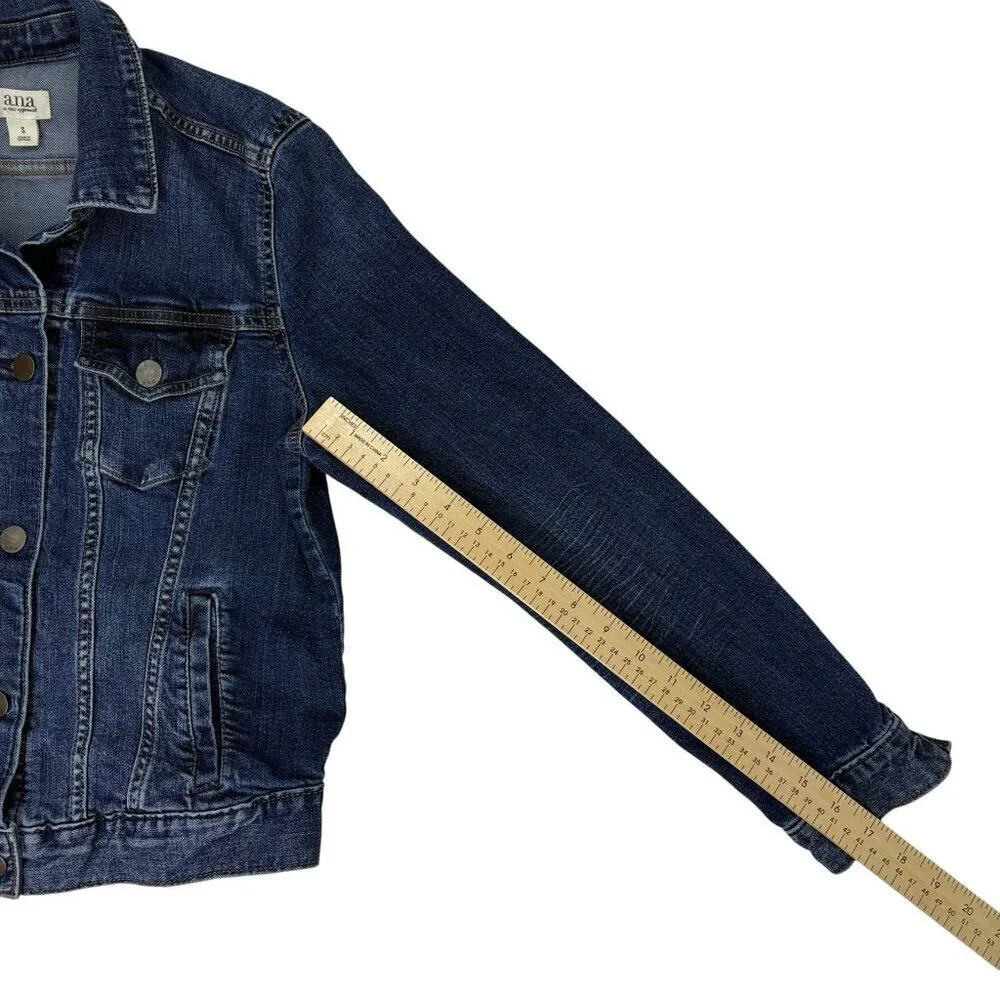 A.N.A Women’s Blue Denim Jean Jacket Size Small Stretch Classic Button Up